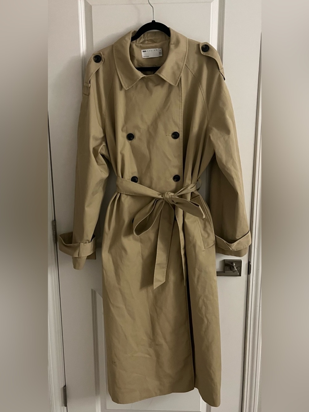 ASOS DESIGN Tall Longline Trench Coat in Stone